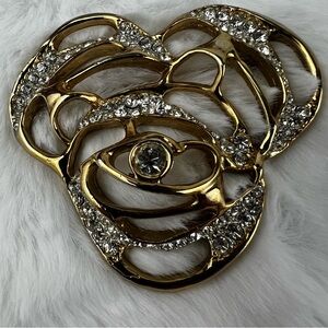 Vintage Craft Gold Tone with Rhinestones Flower Brooch